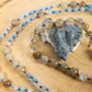Mala collana 108 perle di Acquamarina e Labradorite, Pietra Guru Lapislazzuli, Rame