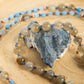 Mala collana 108 perle di Acquamarina e Labradorite, Pietra Guru Lapislazzuli, Rame