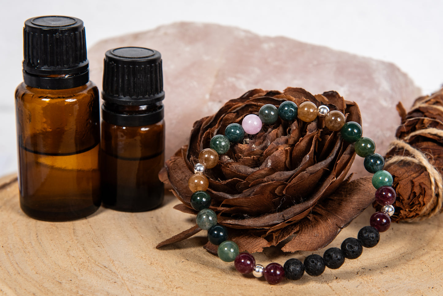 Agata muschiata, tormalina naturale vari colori, kunzite, lava, argento 925