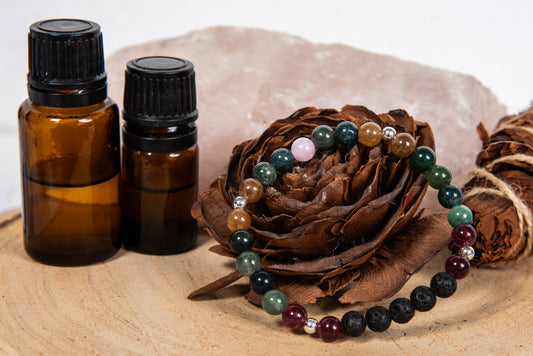 Agata muschiata, tormalina naturale vari colori, kunzite, lava, argento 925