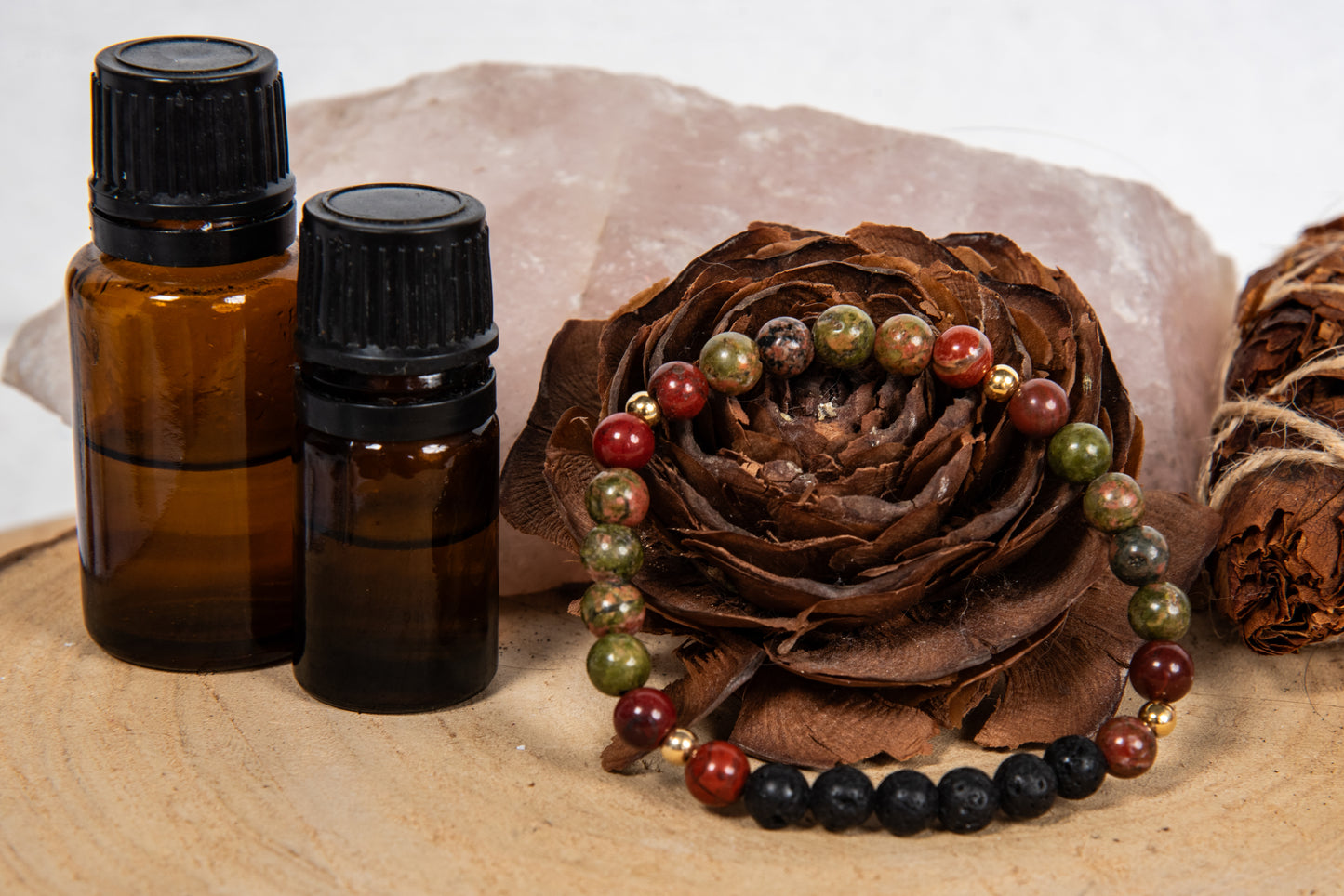 Diaspro rosso, unakite, lava, argento dorato 925