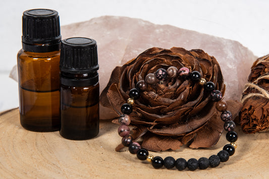 Onice, rodonite pizzo, lava, argento dorato 925