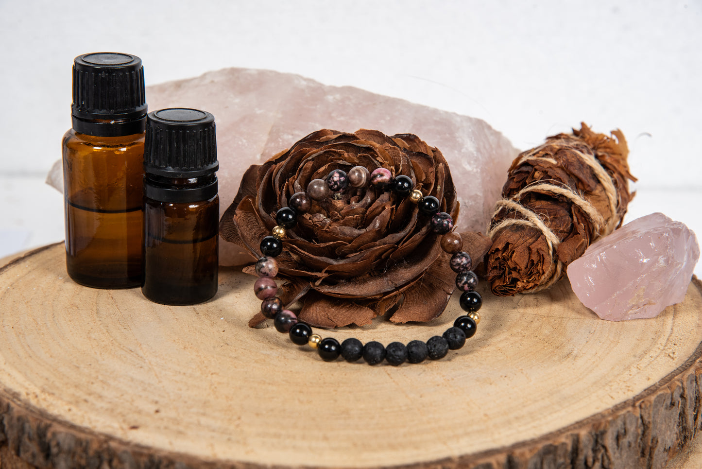 Onice, rodonite pizzo, lava, argento dorato 925