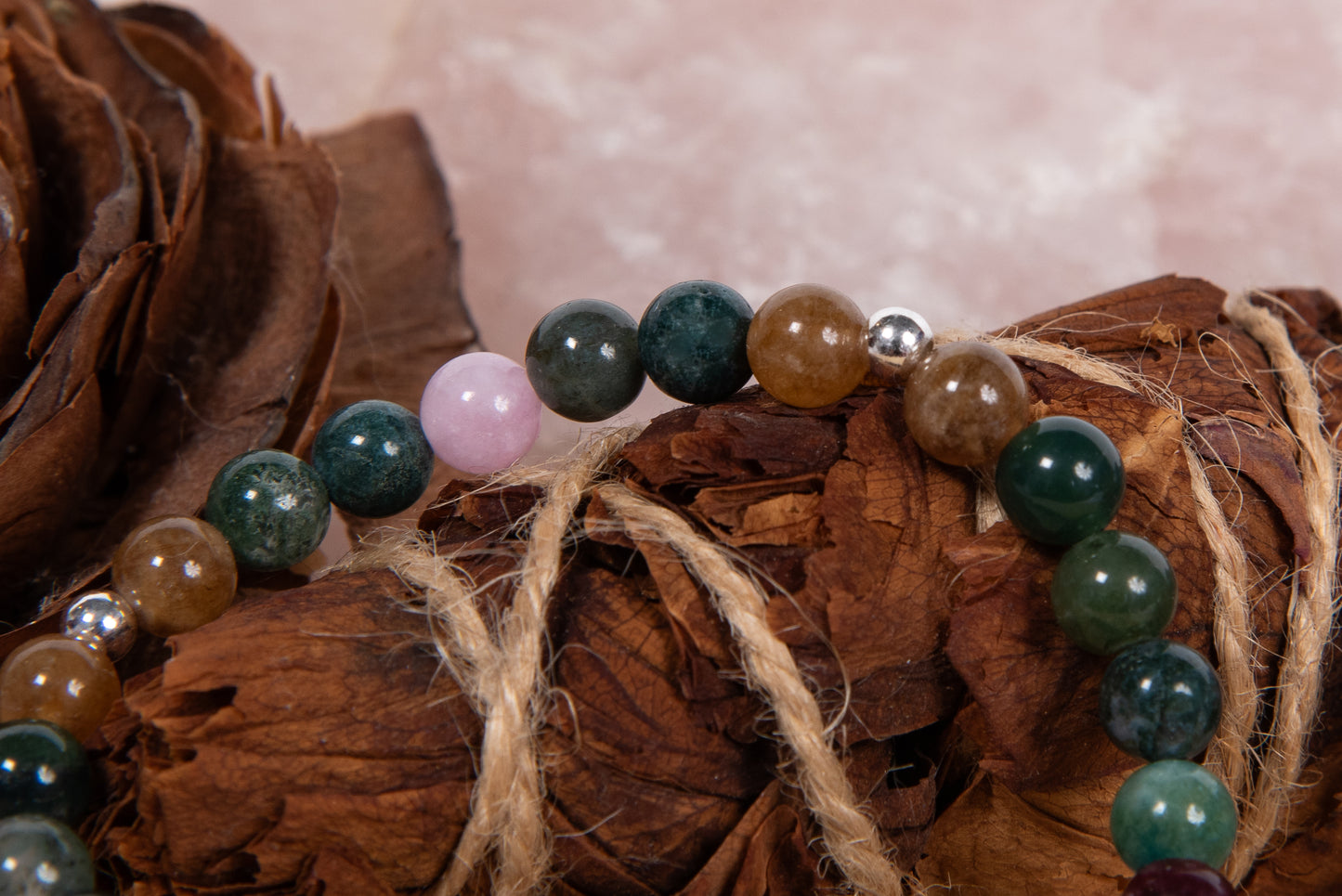 Agata muschiata, tormalina naturale vari colori, kunzite, lava, argento 925