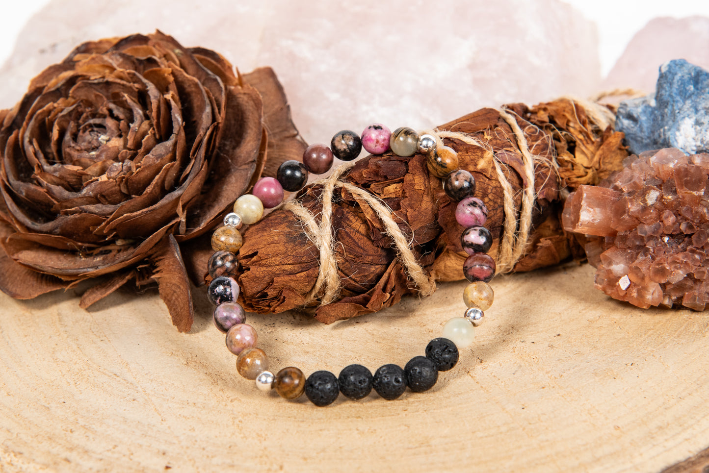 Calcite, rodonite pizzo, lava, argento 925