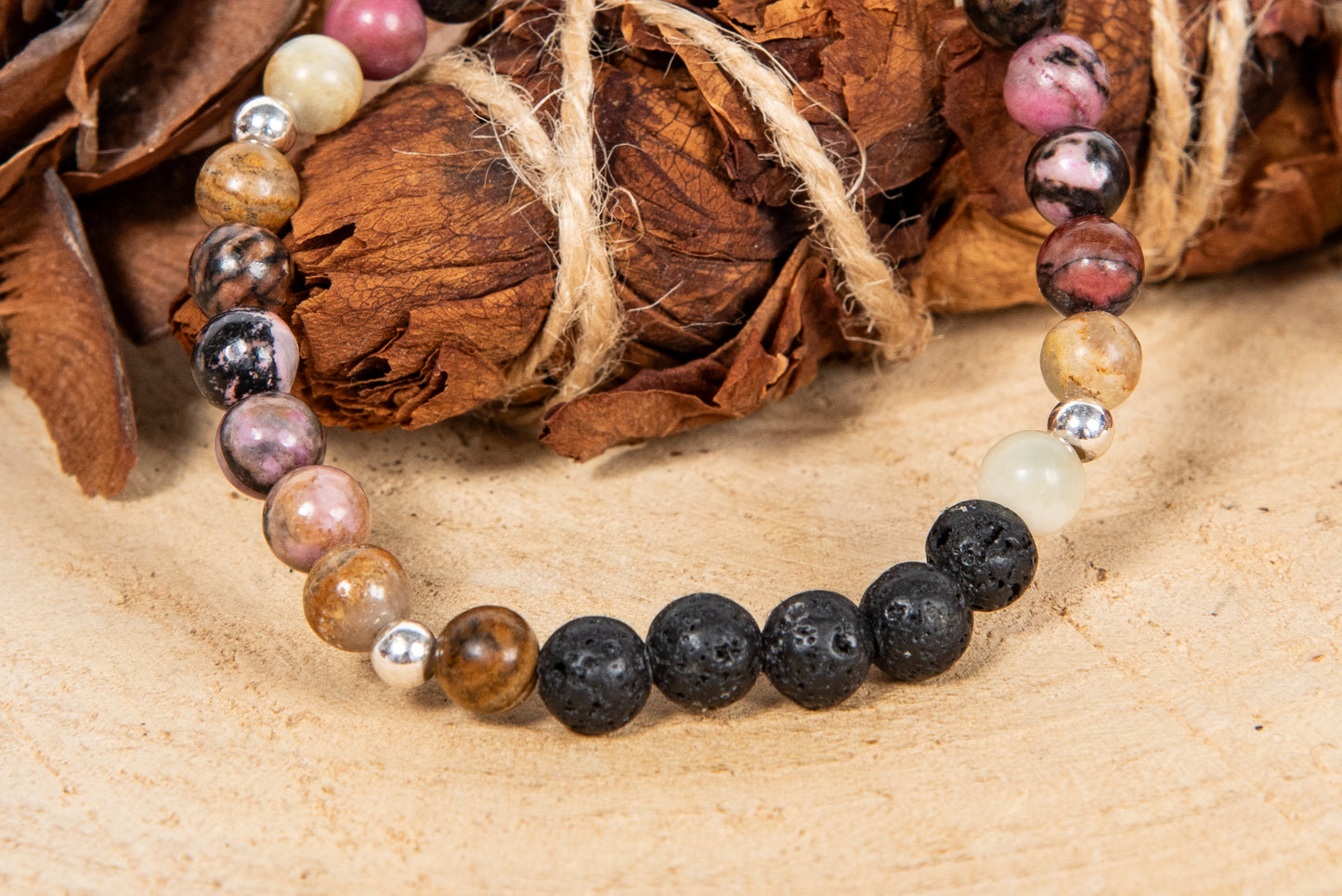 Calcite, rodonite pizzo, lava, argento 925