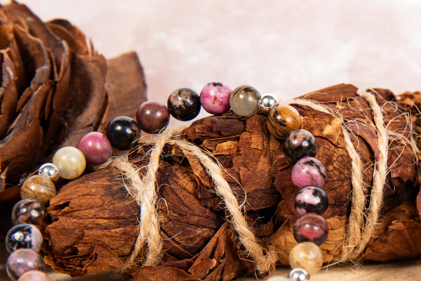 Calcite, rodonite pizzo, lava, argento 925