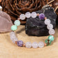 Bracciale perle 8 mm crisoprasio, ametista, ametista lavanda, rame
