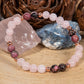 Bracciale perle 6 mm quarzo rosa, rodonite pizzo, rame