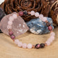Bracciale perle 6 mm quarzo rosa, rodonite pizzo, rame
