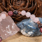 Bracciale perle 6 mm quarzo rosa, rodonite pizzo, rame