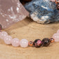 Bracciale perle 6 mm quarzo rosa, rodonite pizzo, rame
