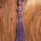 Mala per meditare 108 perle in Fluorite viola, Ametista lavanda, Pietra Guru Ametista, rame