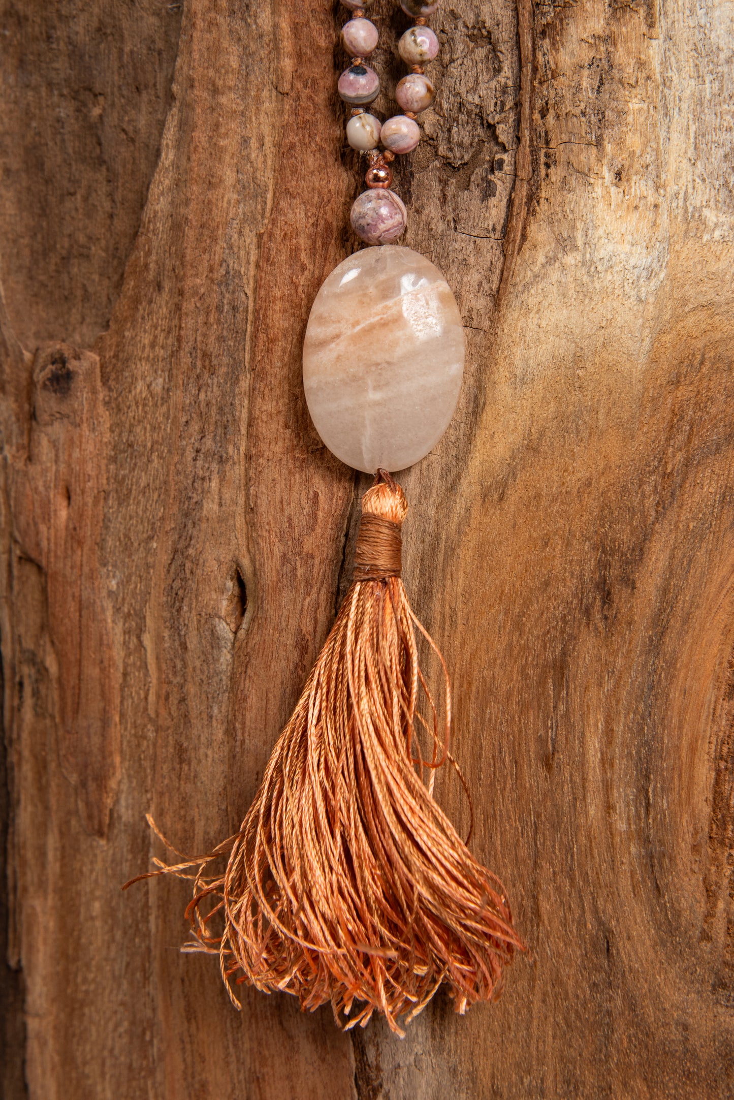 Mala artigianale con pietre naturali di Rodocrosite, Pietra Guru Calcite, Rame