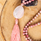 Mala da meditazione in Rodonite, Pietra Guru Quarzo rosa e Rame