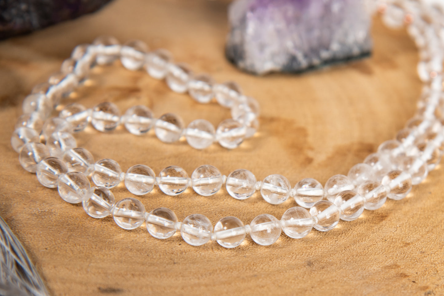 Mala collana da meditazione in Cristallo di Rocca, Pietra Guru Agata, Rame