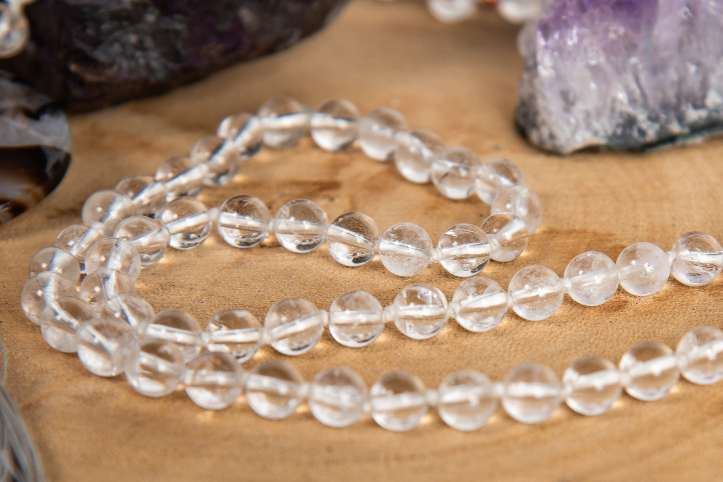 Mala collana da meditazione in Cristallo di Rocca, Pietra Guru Agata, Rame