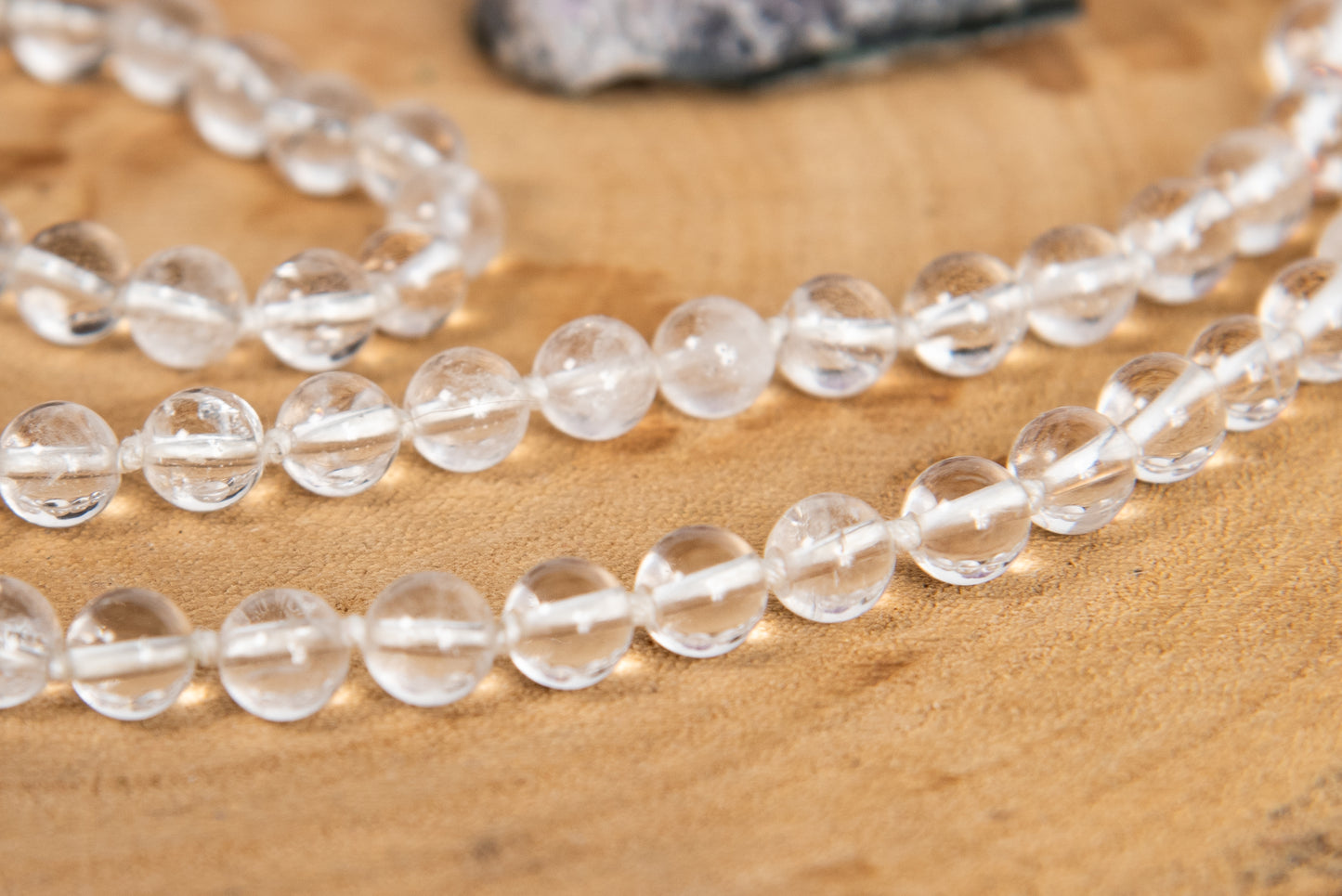 Mala collana da meditazione in Cristallo di Rocca, Pietra Guru Agata, Rame