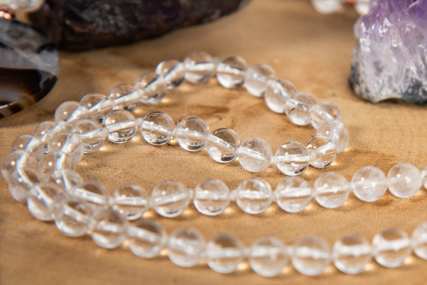 Mala collana da meditazione in Cristallo di Rocca, Pietra Guru Agata, Rame