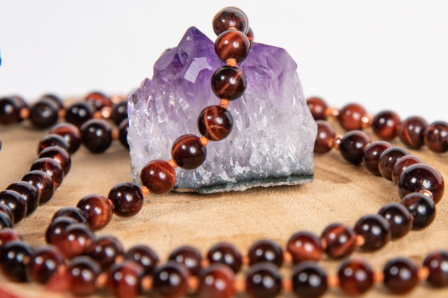 Mala da meditazione 108 perle in Occhio di bue, Pietra Guru Occhio di bue, Rame