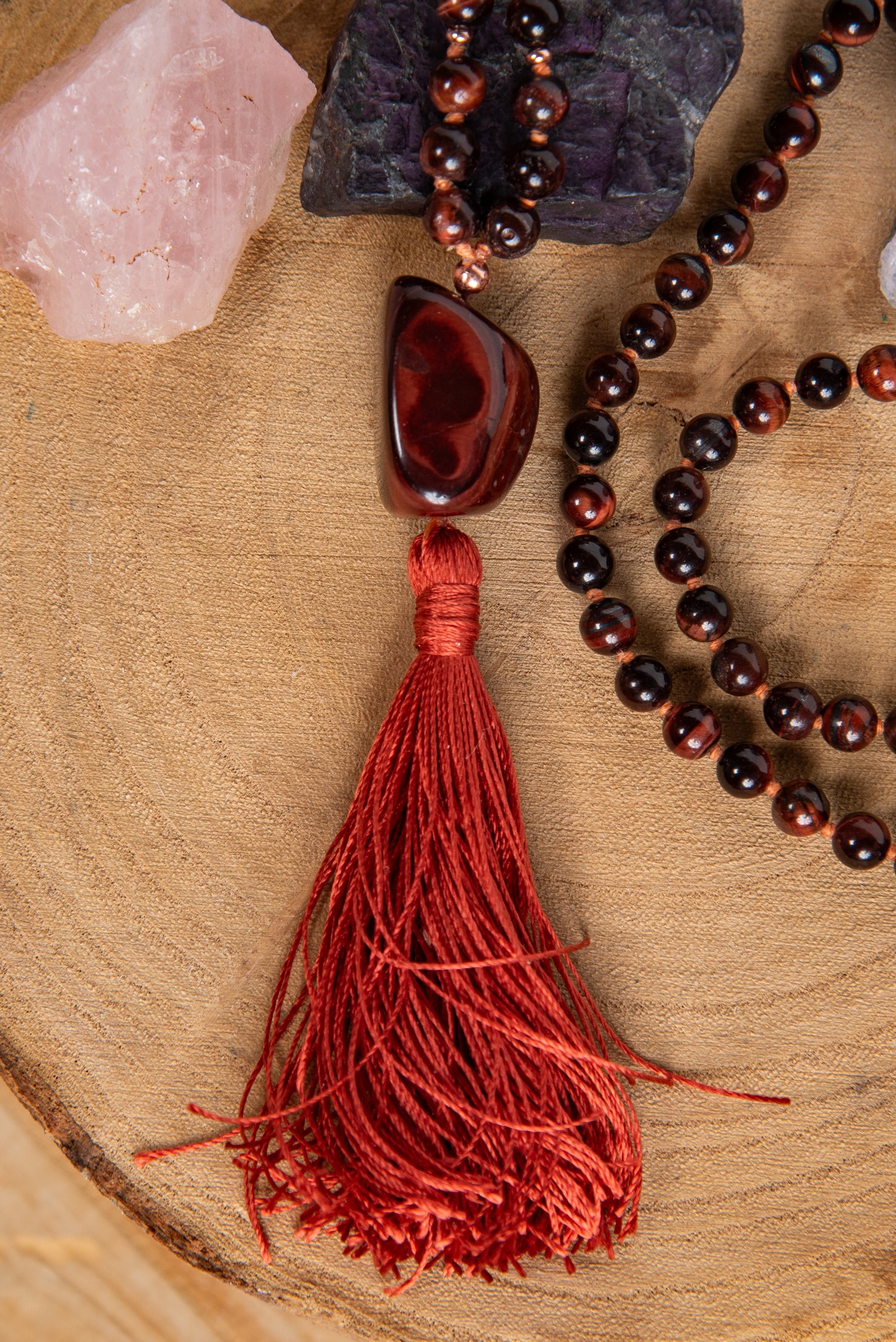 Mala da meditazione 108 perle in Occhio di bue, Pietra Guru Occhio di bue, Rame