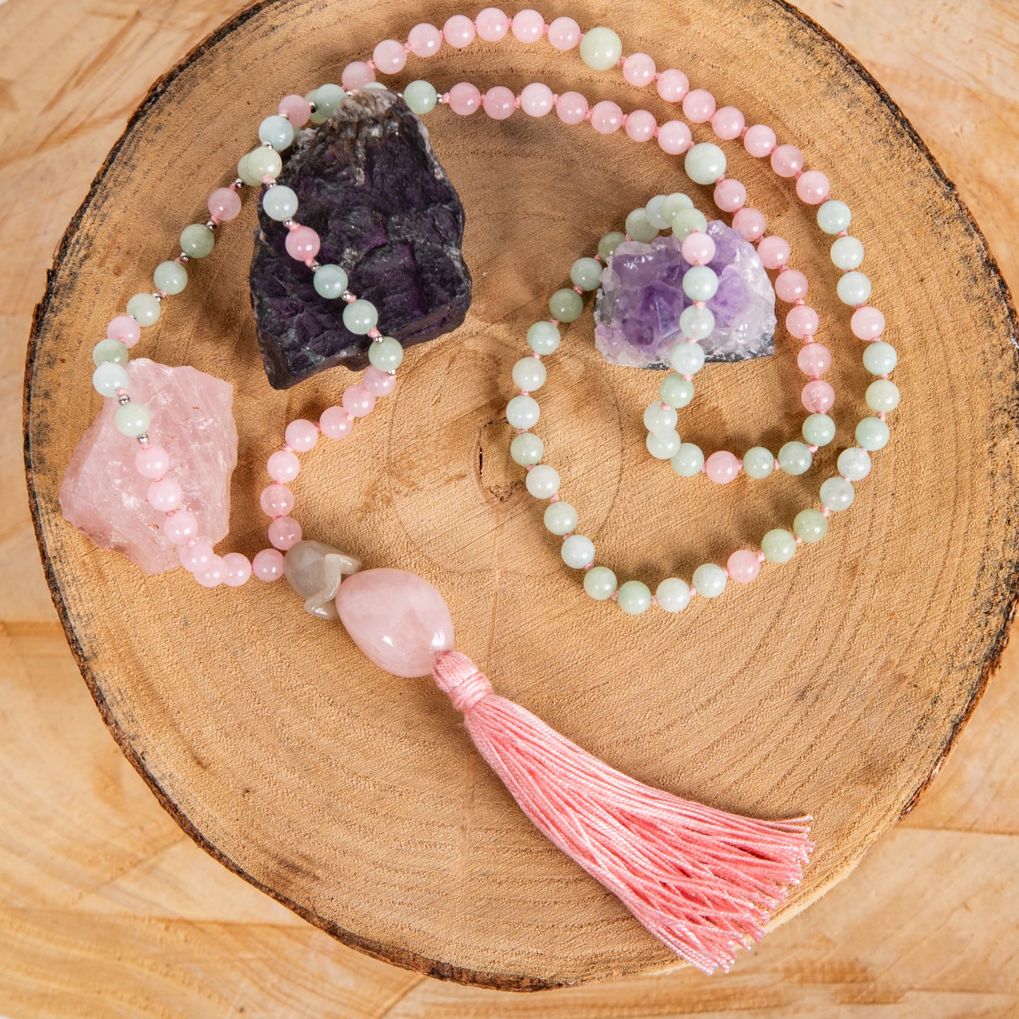 Mala in Giadeite, Quarzo rosa e rame