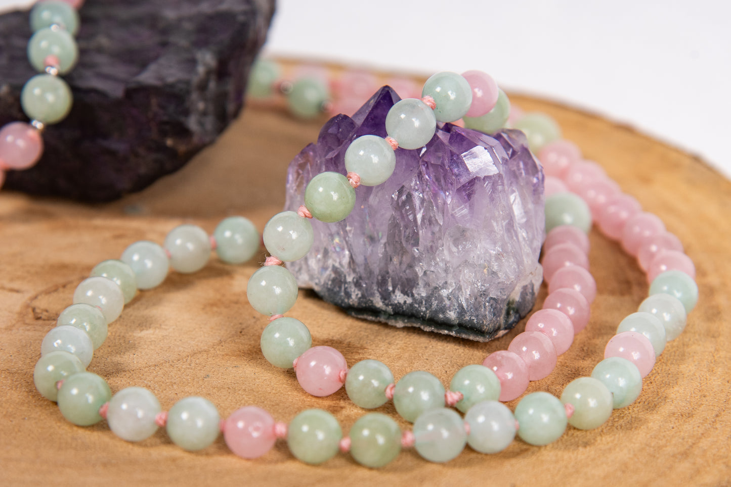 Mala in Giadeite, Quarzo rosa e rame