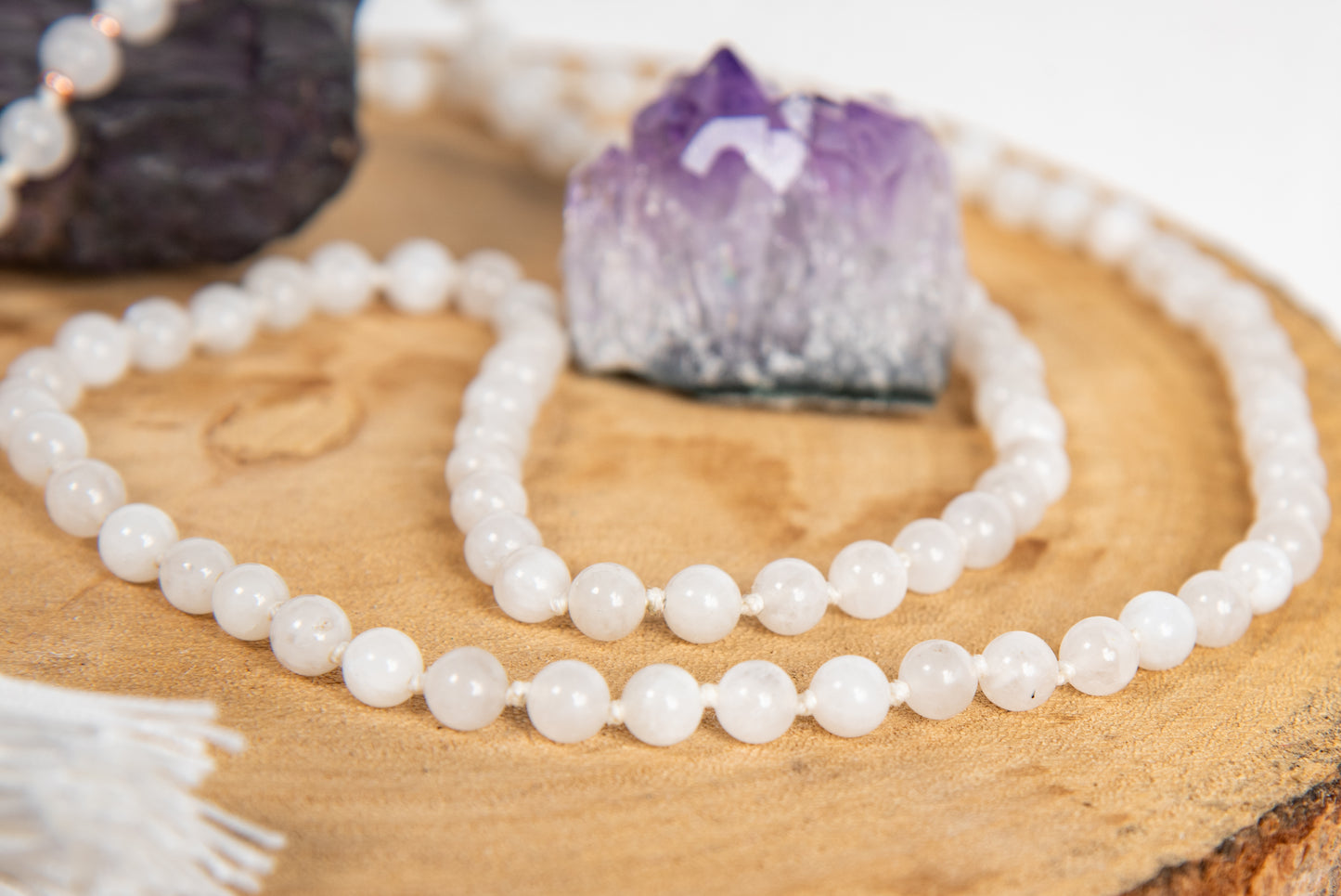 Mala in Quarzite bianca, Pietra guru Calcite bianca, Rame