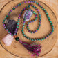 Mala con 108 perle di Zoisite, Pietra Guru Diaspro verde, Rame