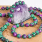 Mala con 108 perle di Zoisite, Pietra Guru Diaspro verde, Rame
