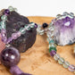 Mala per meditare 108 perle in Fluorite, Pietra Guru Ametista, Argento 925