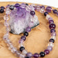 Mala per meditare 108 perle in Fluorite viola, Pietra Guru Ametista striata, Rame