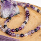 Mala per meditare 108 perle in Fluorite viola, Pietra Guru Ametista striata, Rame