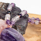 Mala per meditare 108 perle in Fluorite viola, Pietra Guru Ametista striata, Rame