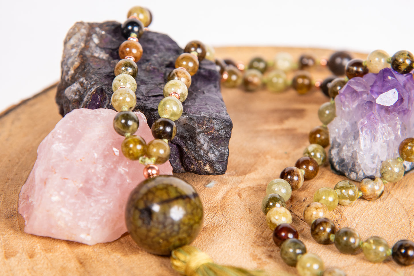 Mala in Pietra serpentina nobile, Pietra Guru Agata, Rame