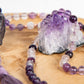 Mala per meditare 108 perle in Fluorite viola, Ametista lavanda, Pietra Guru Ametista, rame