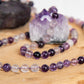 Mala per meditare 108 perle in Fluorite viola, Ametista lavanda, Pietra Guru Ametista, rame