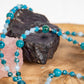Mala collana 108 perle di Acquamarina e Apatite, Pietra Guru Apatite, Rame