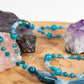 Mala collana 108 perle di Acquamarina e Apatite, Pietra Guru Apatite, Rame