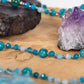 Mala collana 108 perle di Acquamarina e Apatite, Pietra Guru Apatite, Rame