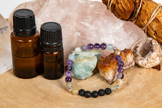 Calcite blu, ametista, lava, argento 925