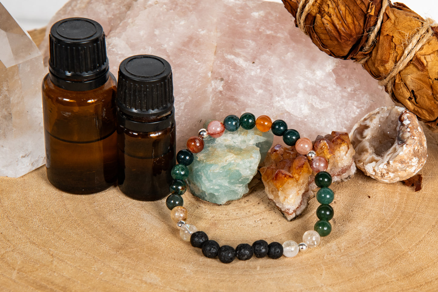 Agata muschiata, quarzo citrino, quarzo ematoide, corniola, lava, argento 925