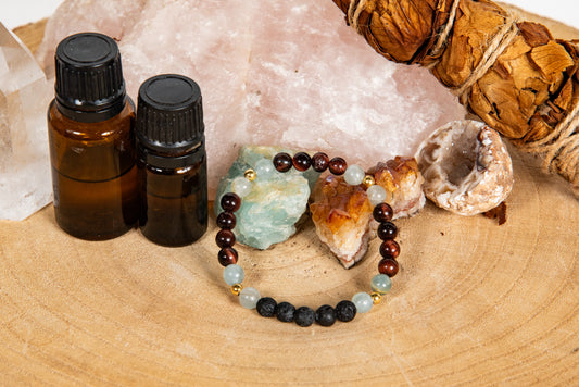 Calcite blu, occhio di bue, lava, argento dorato 925