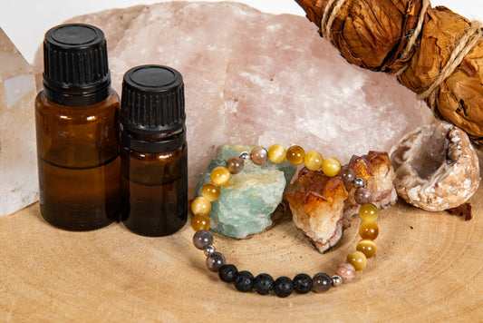 Occhio di tigre dorato, pietra di luna nera, lava, argento 925