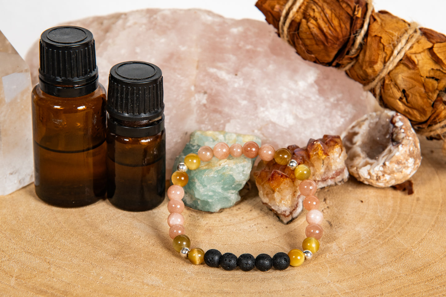 Occhio di tigre dorato, pietra di luna, lava, argento 925