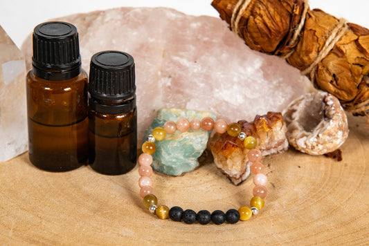 Occhio di tigre dorato, pietra di luna, lava, argento 925