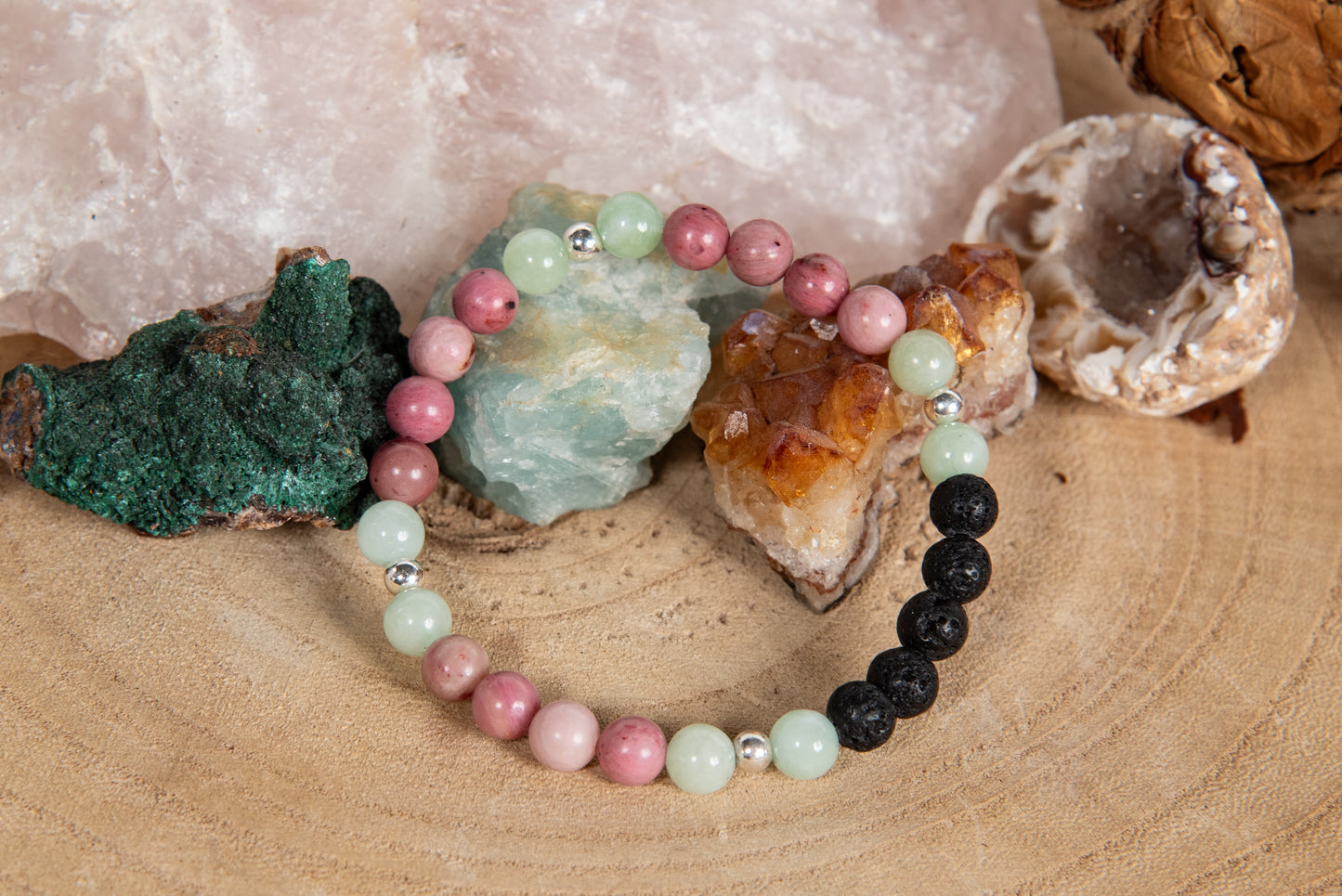 Rodonite, giadeite, lava, argento 925