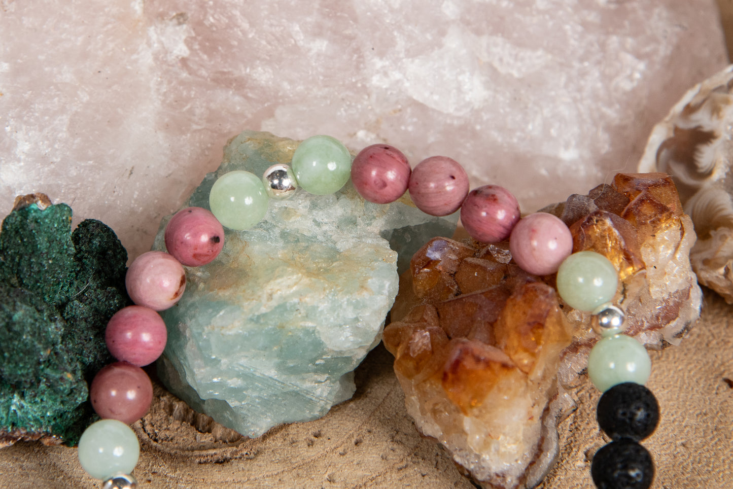 Rodonite, giadeite, lava, argento 925