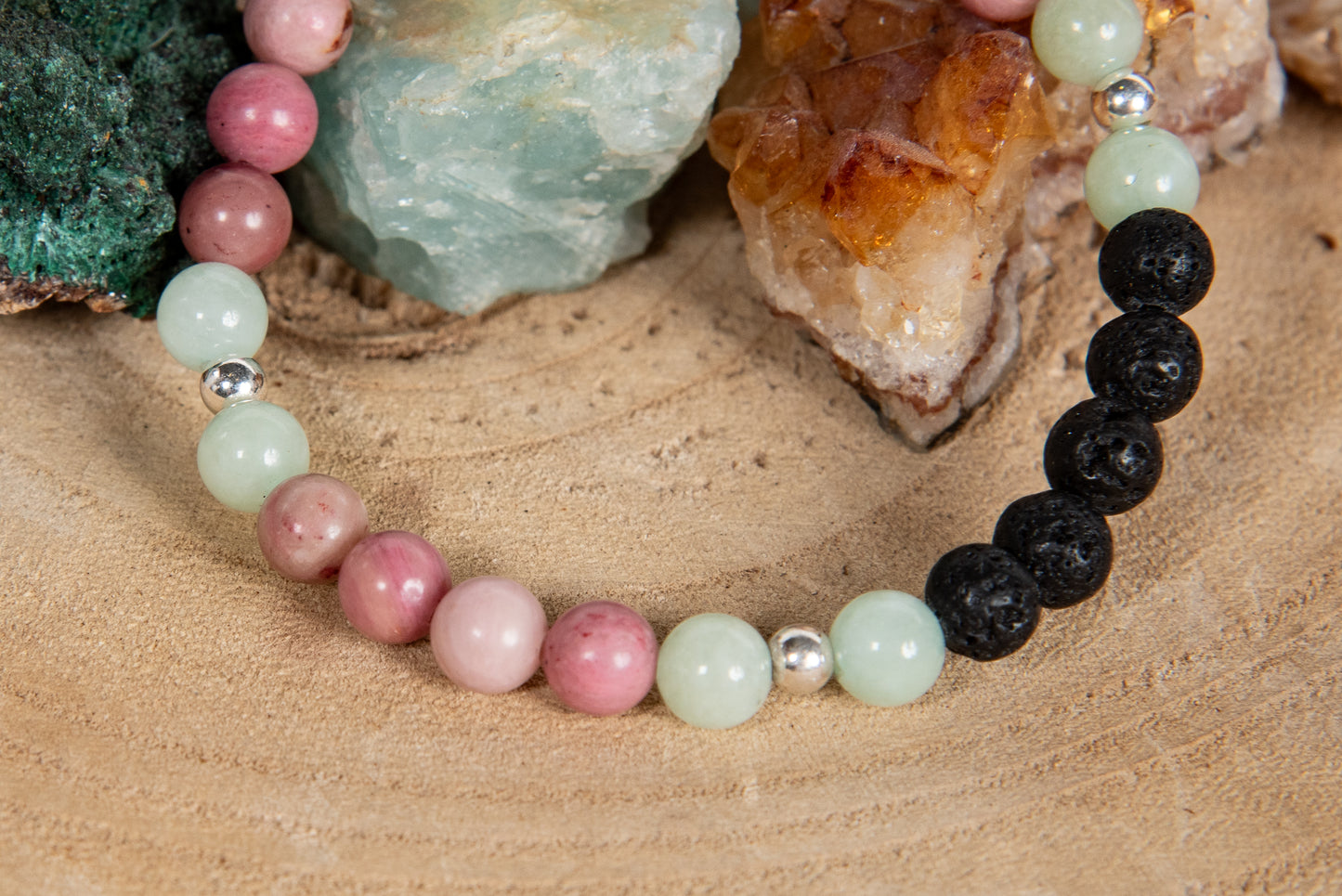 Rodonite, giadeite, lava, argento 925