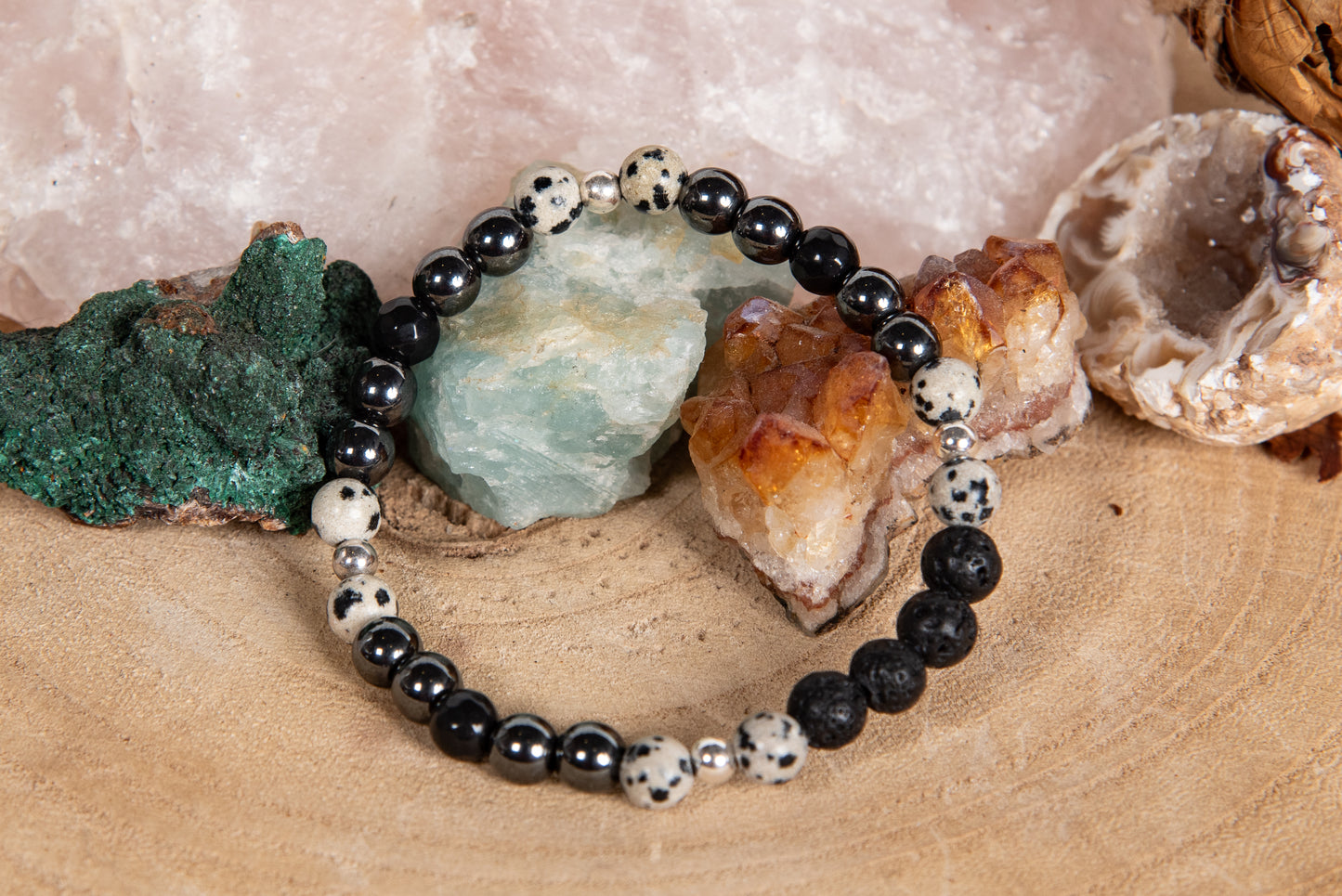 Diaspro dalmata, onice, ematite, lava, argento 925